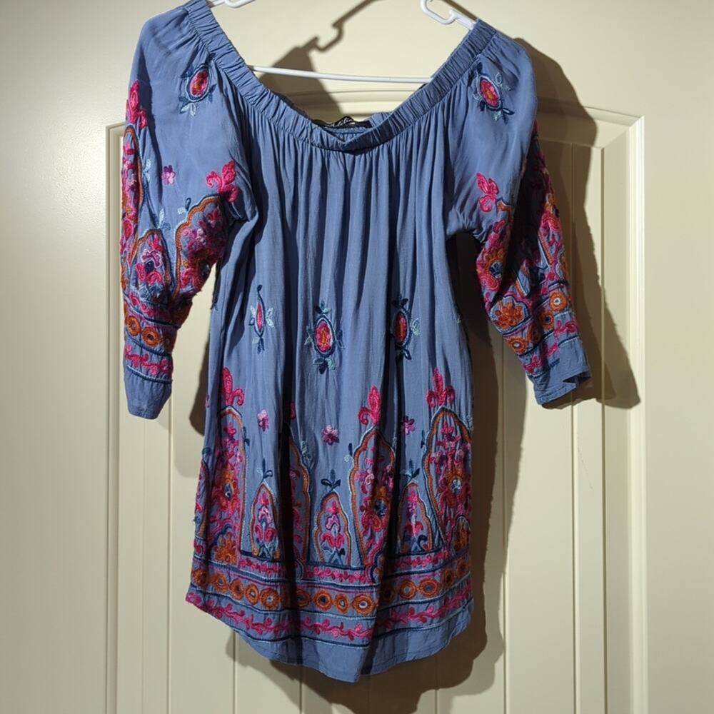 Adeline All Over Embroidered Off the Shoulder Boho Peasant Blouse Women's Size S